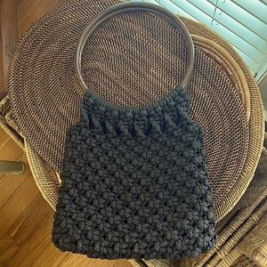 Macrame handwoven bag with wooden handles